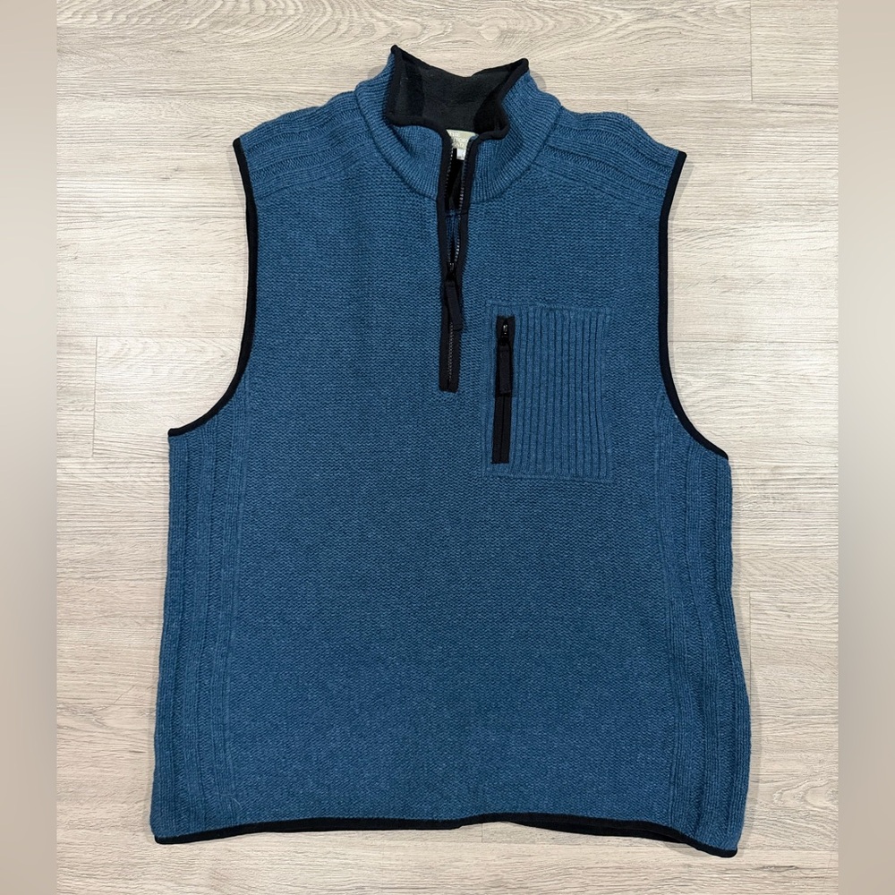 The Territory Ahead Blue‎ Sleeveless Knit Vest with Black Trim Lambswool